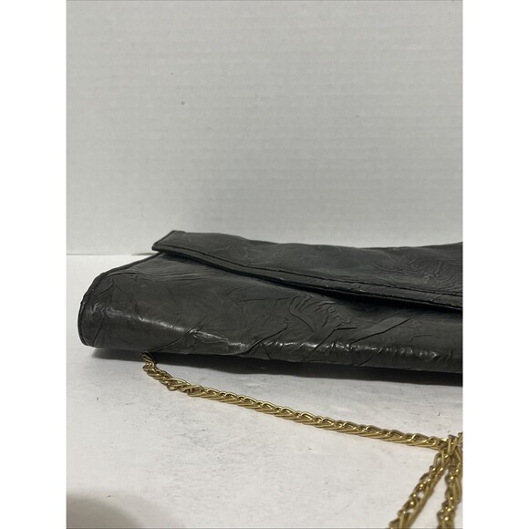 GIANFRANCO LOTTI Black Italian Textured Leather Evening Shoulder Bag Purse Chain - Picture 6 of 9